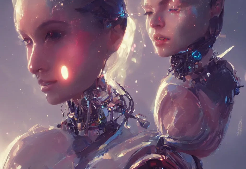 Prompt: portrait _ of a beautiful magic robot and a woman character design fantasy intricate _ cinematic _ lighting _ highly _ detailed _ digital _ painting _ artstation by wlop