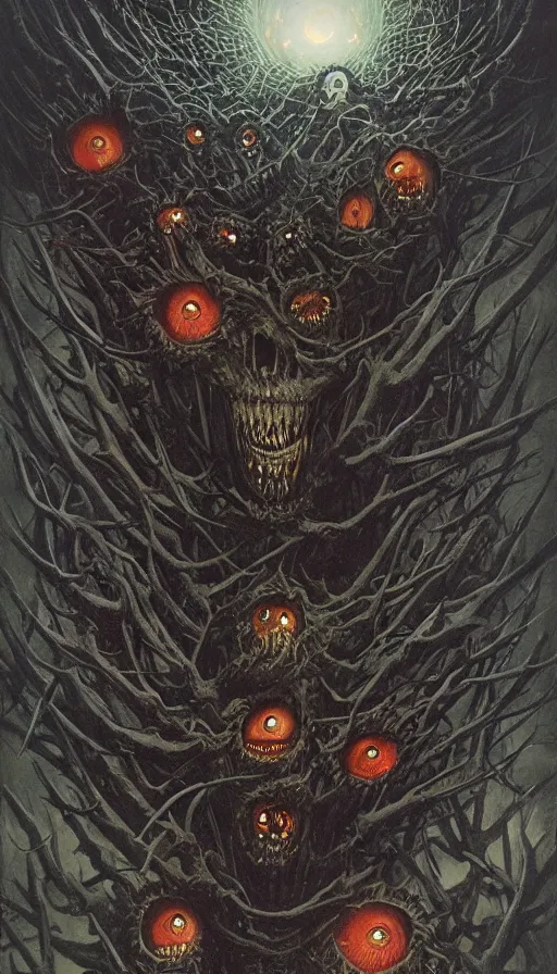 Prompt: a storm vortex made of many demonic eyes and teeth, by gerald brom,