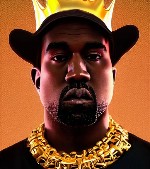 Prompt: sketch study of portrait of kanye west wearing a golden futuristic energy technologically enhanced neo solar punk aesthetic golden crown by beeple, art station hyper realistic fanart digital art. octane render, hyperrealism.