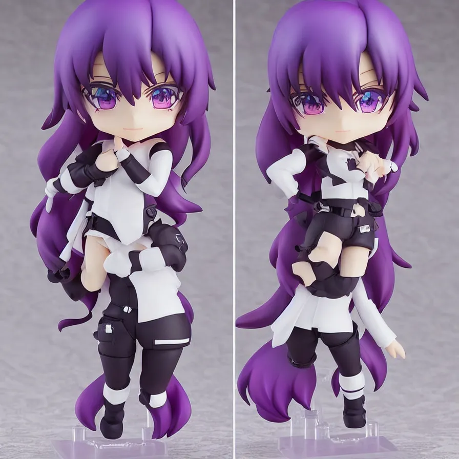 Image similar to neon white video game!!!!!!!!, neon violet!!!!!!!!!!!!!!, an ( ( ( ( anime ) ) ) ) nendoroid of neon violet, figurine, detailed product photo