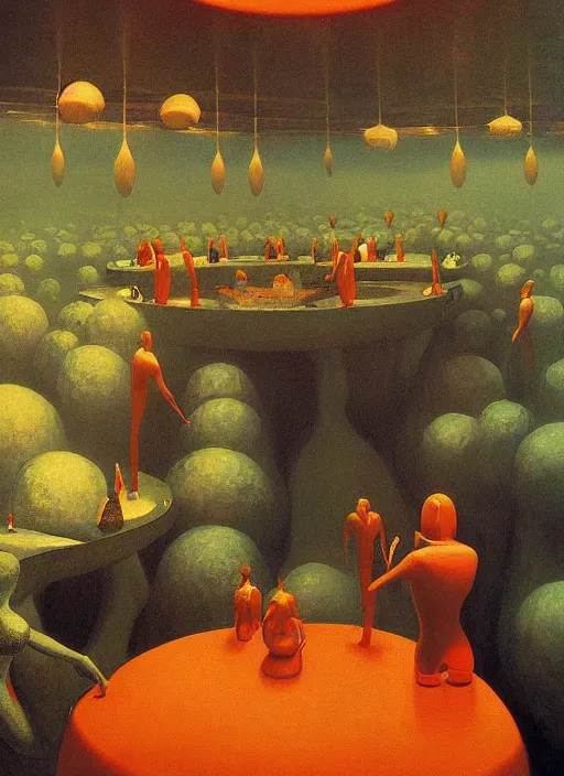 Image similar to spherical lava people at underwater restaurant Edward Hopper and James Gilleard, Zdzislaw Beksinski highly detailed