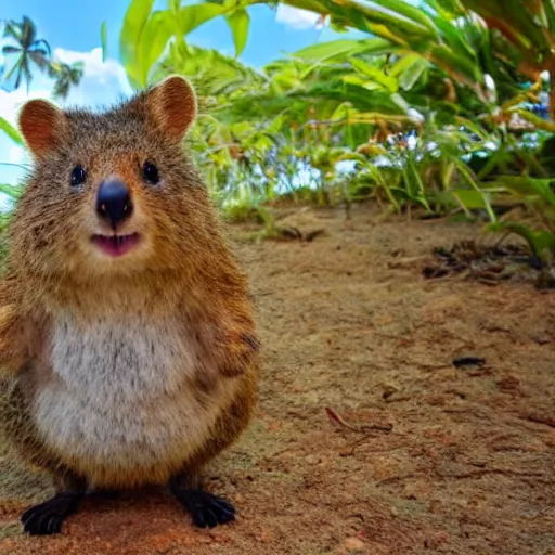 Prompt: a quokka wearing a hawaii shirt