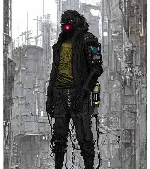 Image similar to a cyberpunk man with mole-like features explores a ruin, techwear, Industrial Scifi, detailed illustration, character portrait, by Martin Grip and Moebius