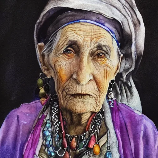 Image similar to Portrait of an old gypsy crone. Fortune teller. Watercolor