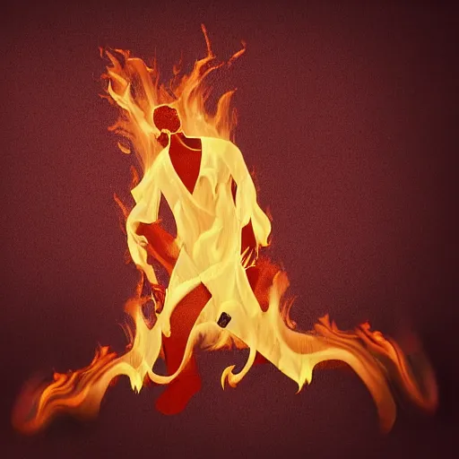 Image similar to a man wearing pants that are on fire, digital art