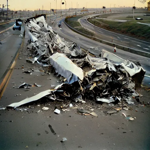 Image similar to “ airplane crash on a freeway in los angeles, flickr, national geographic photo, photo taken with provia, stockphoto ”