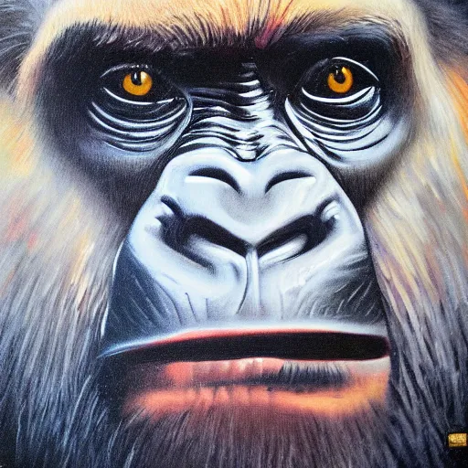 Image similar to gorilla with joe rogans face, oil painting, brush strokes, highly ornate intricate detail, gloomy mood,