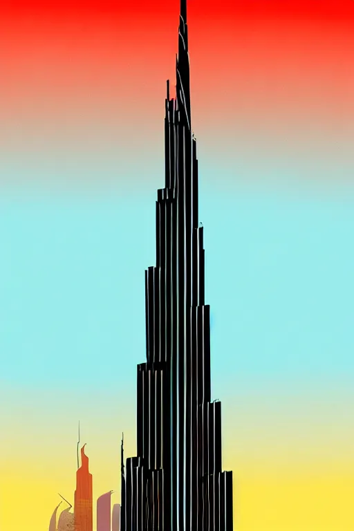 Image similar to minimalist boho style art of colorful burj khalifa at sunrise, illustration, vector art