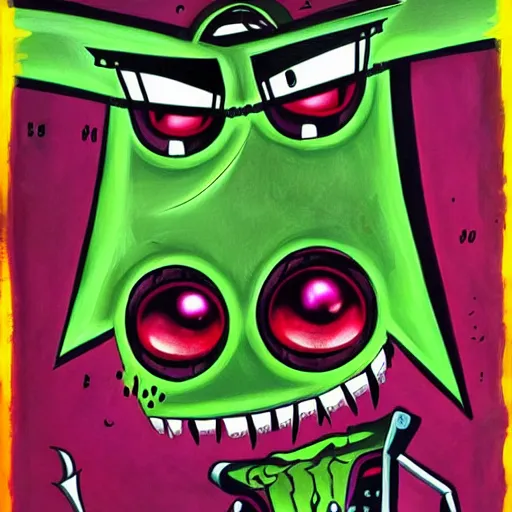 Image similar to invader zim, horror movie poster, detailed painting