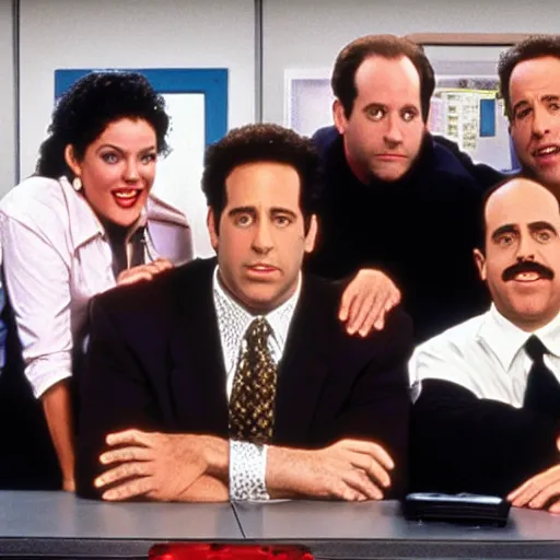 Prompt: The cast of Seinfeld on the office TV show