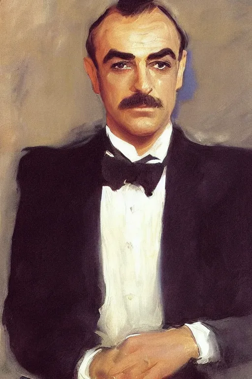 Image similar to “portrait of a young Sean Connery, impeccably dressed, by John singer Sargent”