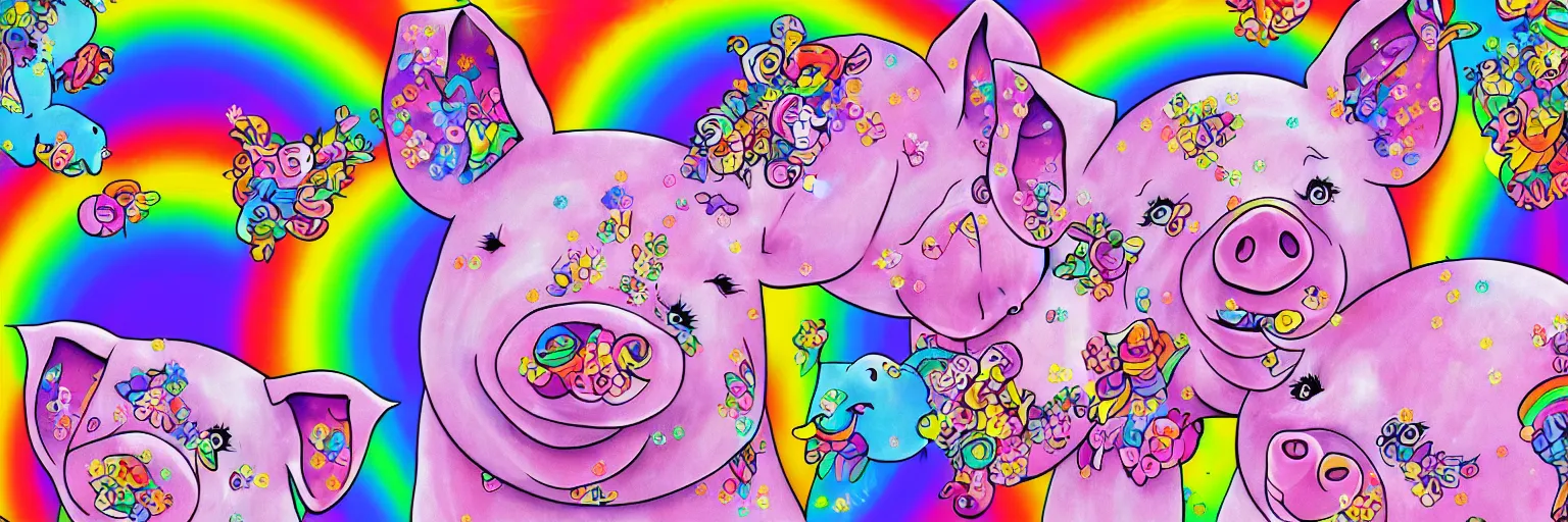 Image similar to pigs and rainbows digital art wallpaper by lisa frank intricate illustration