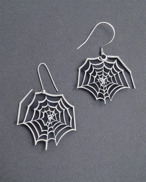 Prompt: spooky cartoon spider, 2 d lasercut earrings, in the style of tim burton