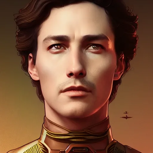 Image similar to a portrait of paul atreides from dune cinematic lighting, photorealistic, octane render, 8 k, depth of field, 3 d, art by artgerm and greg rutkowski and alphonse mucha and uang guangjian and gil elvgren and sachin ten