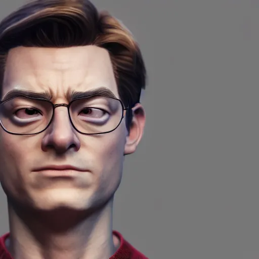 Prompt: portrait of an aging Peter Parker with eyes closed, unshaven face. detailed, octane render, trending on artstation, hyper realism, 4k. by raphael