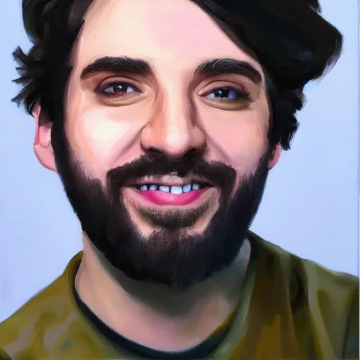 Image similar to portrait of twitch streamer vinny vinesauce, oil painting