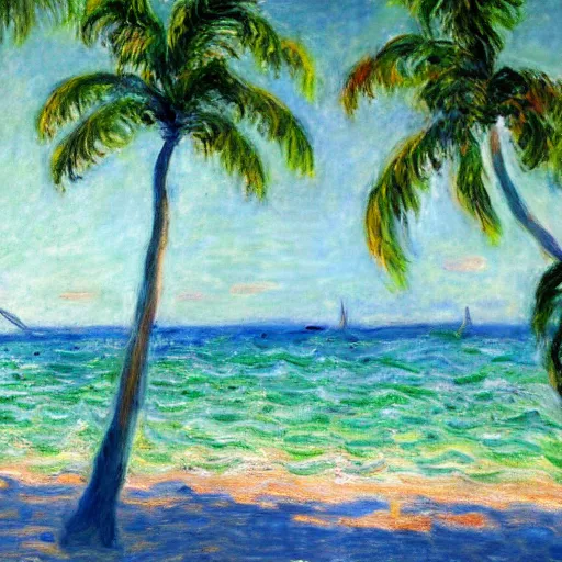 Image similar to a painting of a beautiful beach in Miami, trending on artstation, masterpiece, in the style of Claude Monet