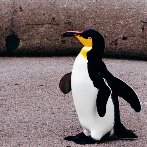 Prompt: Photo of a penguin wearing a ushanka. 24mm sigma lens