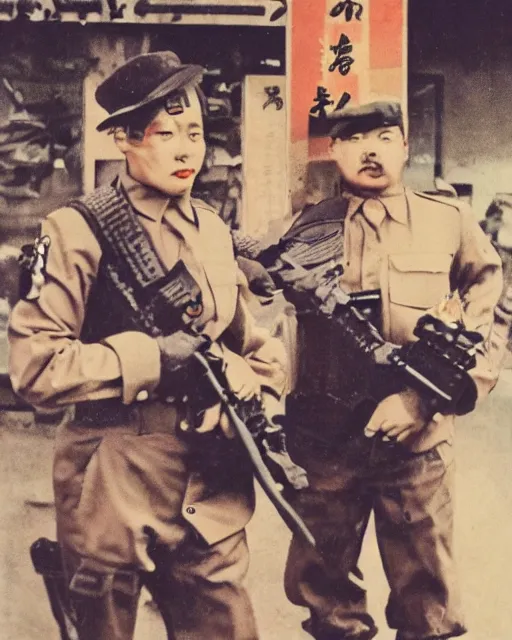 Prompt: Photos of a Kerberos Panzer Cop, hyperreal, Atmospheric, 1950s Japan, full Color, Science Fiction