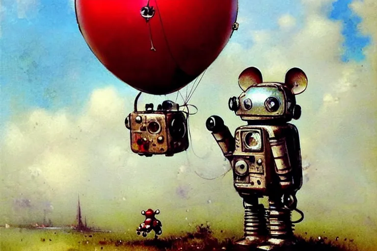 Image similar to adventurer ( ( ( ( ( 1 9 5 0 s retro future robot android mouse rv balloon robot. muted colors. ) ) ) ) ) by jean baptiste monge!!!!!!!!!!!!!!!!!!!!!!!!! chrome red