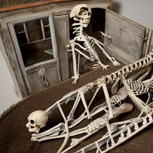 Image similar to two headed eagle skeleton anatomy in abandoned dollhouse