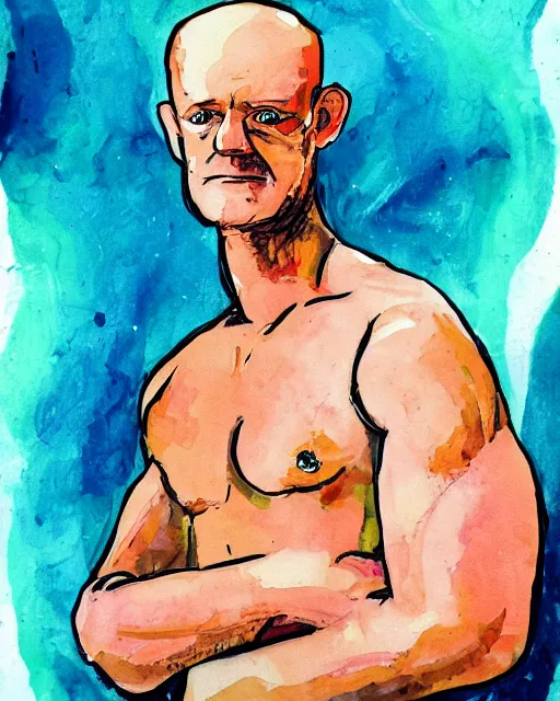 Prompt: cute galactic max branning, topless, muscles, painted in bright water colors