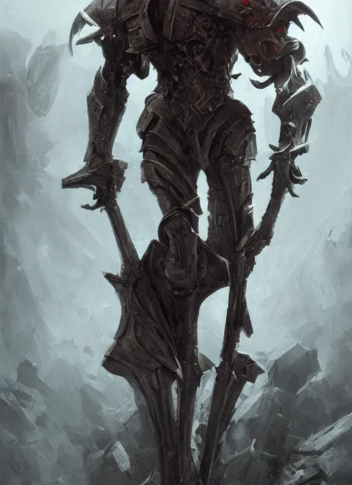 Image similar to creepy eerie executioner wearing a bloody metal armor, elegant, digital painting, concept art, smooth, sharp focus, illustration, from StarCraft by Ruan Jia and Mandy Jurgens and Artgerm and William-Adolphe Bouguerea