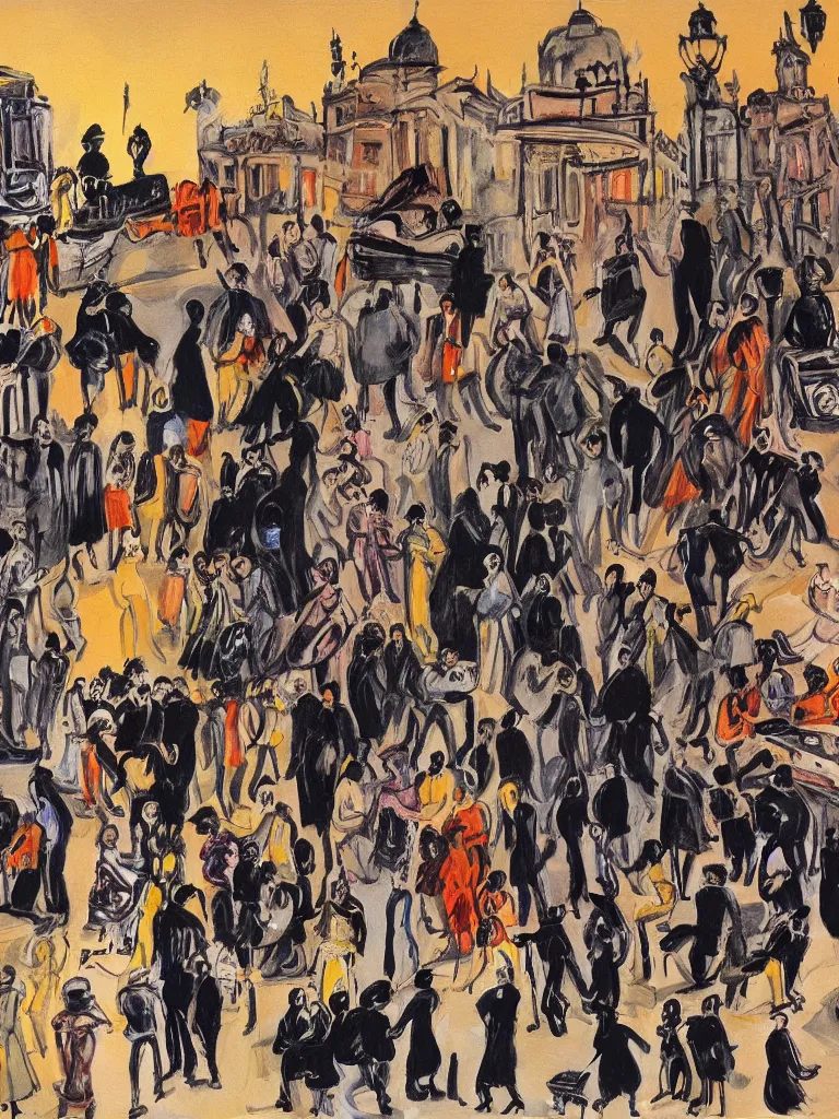 Image similar to nightlife in lisbon, feminist view, lisbon city at night, art in the style of paula rego
