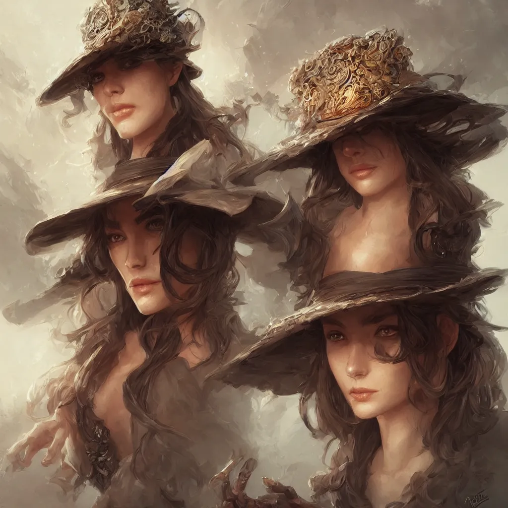 Prompt: portrait of floating hat, D&D, fantasy, intricate, elegant, highly detailed, digital painting, artstation, concept art, smooth, sharp focus, illustration, art by artgerm and greg rutkowski