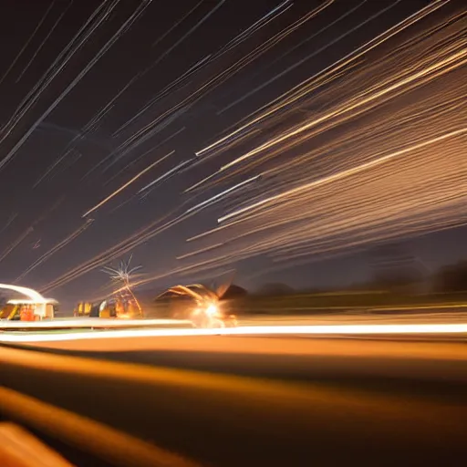 Image similar to podracing long exposure under night lights huge crowds hyperrealistic award - winning photography nikon