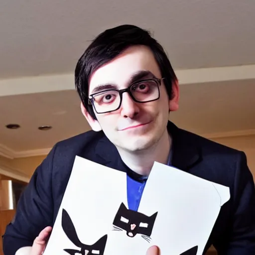 Image similar to cute looking martin shkreli cosplaying a girl with cat ears