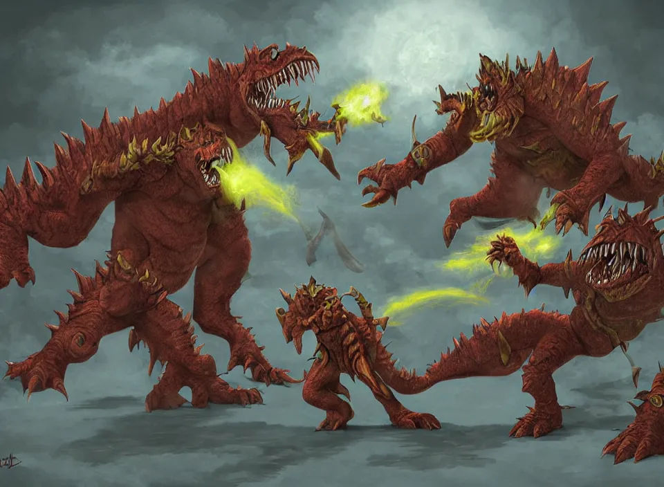 Image similar to tarrasque fighting a zaratan, digital art