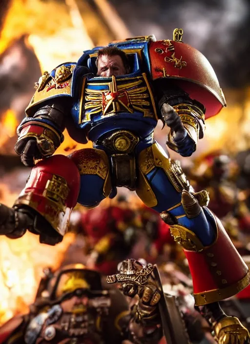 Prompt: Barry Chuckle as a Warhammer 40K Space Marine, movie still, cinematic lighting, dramatic, octane render, long lens, shallow depth of field, 8k, hyper detailed, 35mm film grain