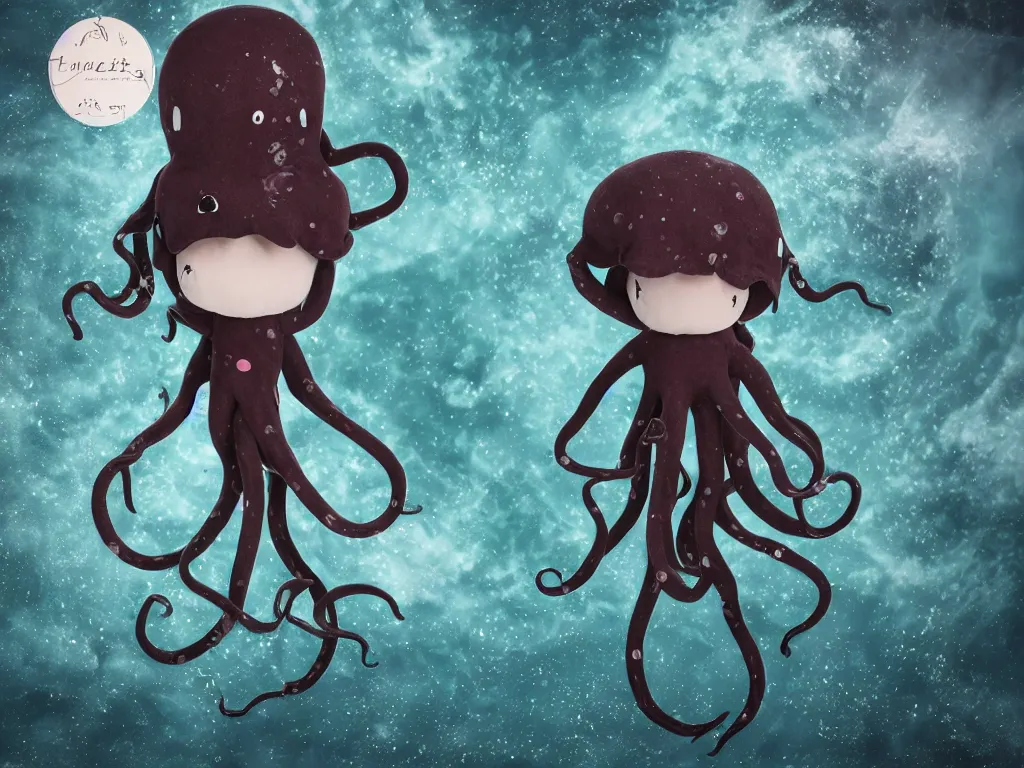 Prompt: cute fumo plush gothic octopus maiden alien girl swimming in the waves of the dark galactic abyss, tattered ragged gothic dress, ocean waves and reflective splashing water, ocean simulation, vignette, vray