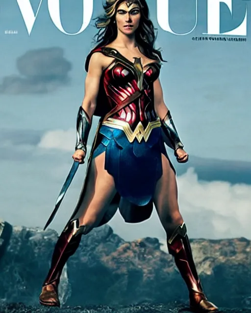 Image similar to chris hemsworth as wonderwoman, vogue cover photo