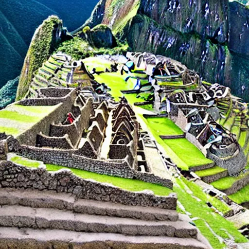 Prompt: machu picchu being built by the incas