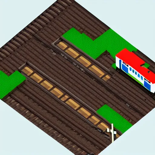 Prompt: “ woman angry at a train. overhead view. minecraft style art. ”