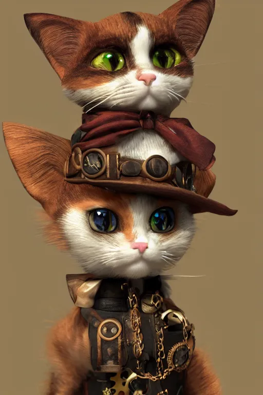 Image similar to A cute Steampunk calico cat, octane render, HD, trending on artStation, artstationHD, artstationHQ, 4k, 8K