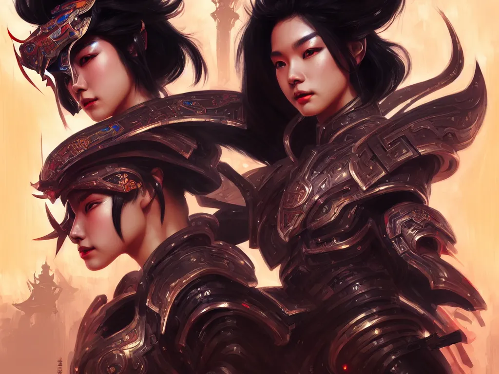 Image similar to portrait hero action pose of futuristic black hair female knights of zodiac, abstract chinese dragon concept art, d & d, at neon light ancient temple, highly detailed, digital painting, artstation, sharp focus, illustration, art by tan zi and ayanamikodon and alphonse mucha and wlop