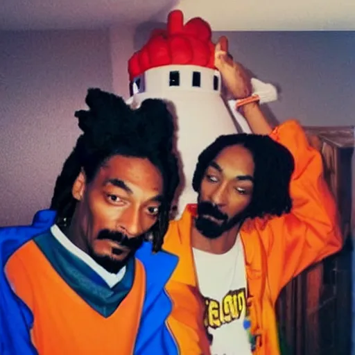 Prompt: Snoop Dogg smoking weed with Goku from Dragonball