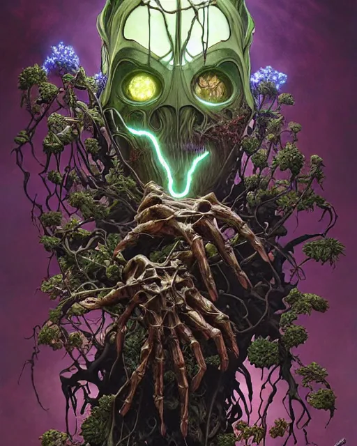 Image similar to the platonic ideal of flowers and roots of cletus kasady ultimate carnage thanos dementor doctor doom chtulu nazgul, detailed, intricate, hyperrealism, intense, scary, decay, dmt, art by brock hofer and artgerm and greg rutkowski and alphonse mucha