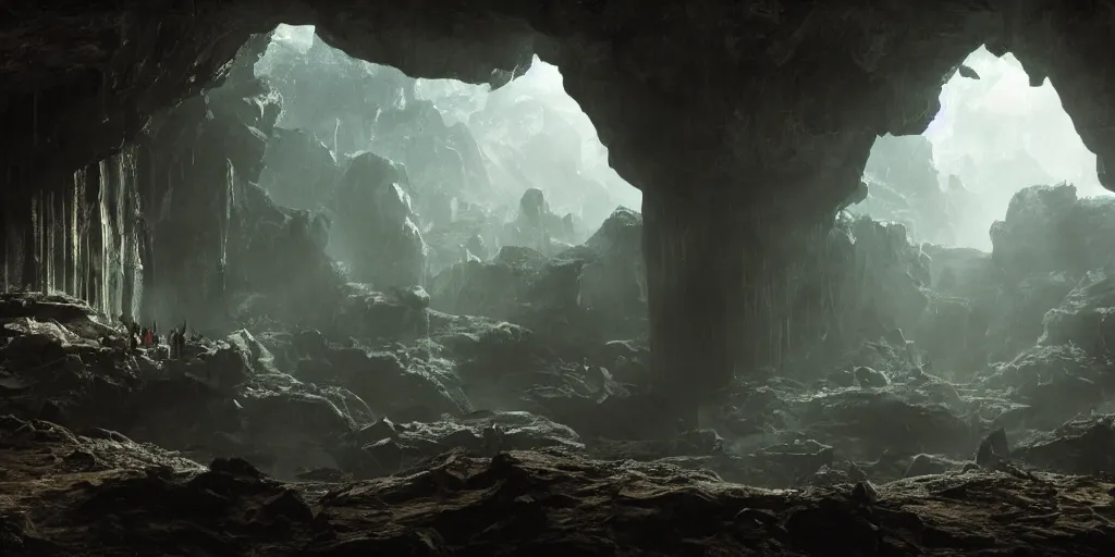 Prompt: discovery of a highly advanced underworld civilization with dark lighting in the style of thomas cole, cinematic lighting, raytracing, 8 k, octane render, volumetric, vivid, beautiful, hyperrealism