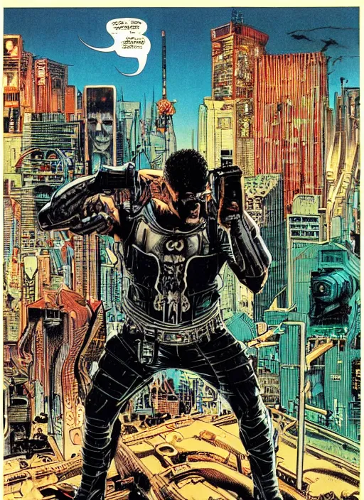 Image similar to cyberpunk the punisher. portrait by clyde caldwell and jean giraud and will eisner and gil elvgren