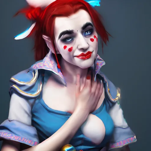 Image similar to Jester from Critical Role, 4k, digital art, trending on artstation, trending on cgsociety