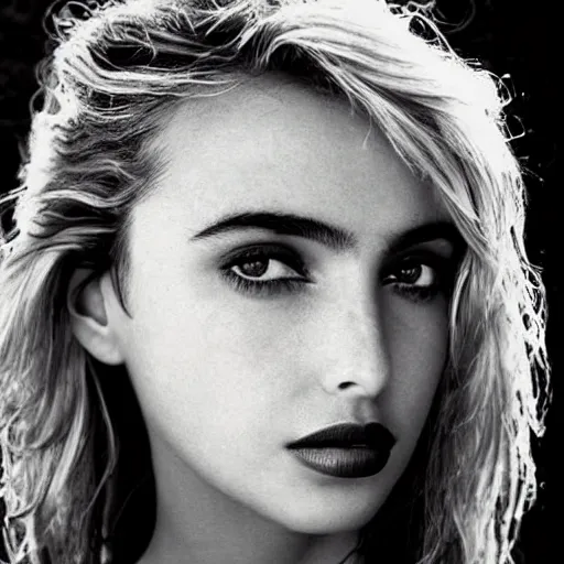 Prompt: vogue closeup portrait by herb ritts of a beautiful model, ana de armas, high contrast