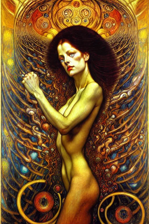 Image similar to Divine Chaos Engine by Karol Bak, Jean Delville, William Blake, Gustav Klimt, and Vincent Van Gogh, symbolist, visionary