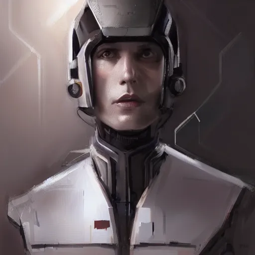 Prompt: concept art by rutkowski, man about 3 0 years old, short black hair with bangs, expression of fear and bewilderment, very tall and slender, he is wearing futuristic space gear, highly detailed portrait, scifi, digital painting, artstation, concept art, smooth, sharp foccus ilustration, artstation hq