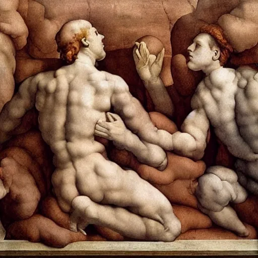 Image similar to atmospheric beautiful men's fingers are folded in the form of a loving heart in a bright spring room, wrote renaissance michelangelo