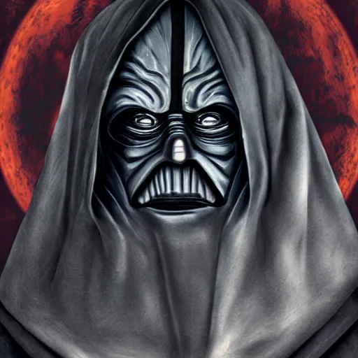 Image similar to portrait of Emperor Palpatine, Orange eyes, circles under the eyes, Star Wars movie Style, photo from the movie