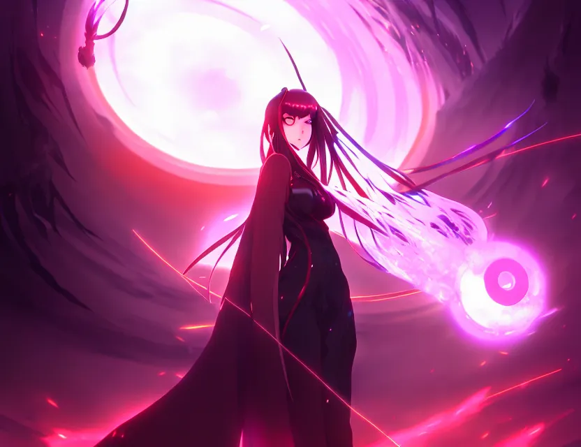 Image similar to a dark lady emerges from the portal and the forces of light cower, by nashimanga, anime illustration, anime key visual, beautiful anime - style digital painting by wlop, amazing wallpaper